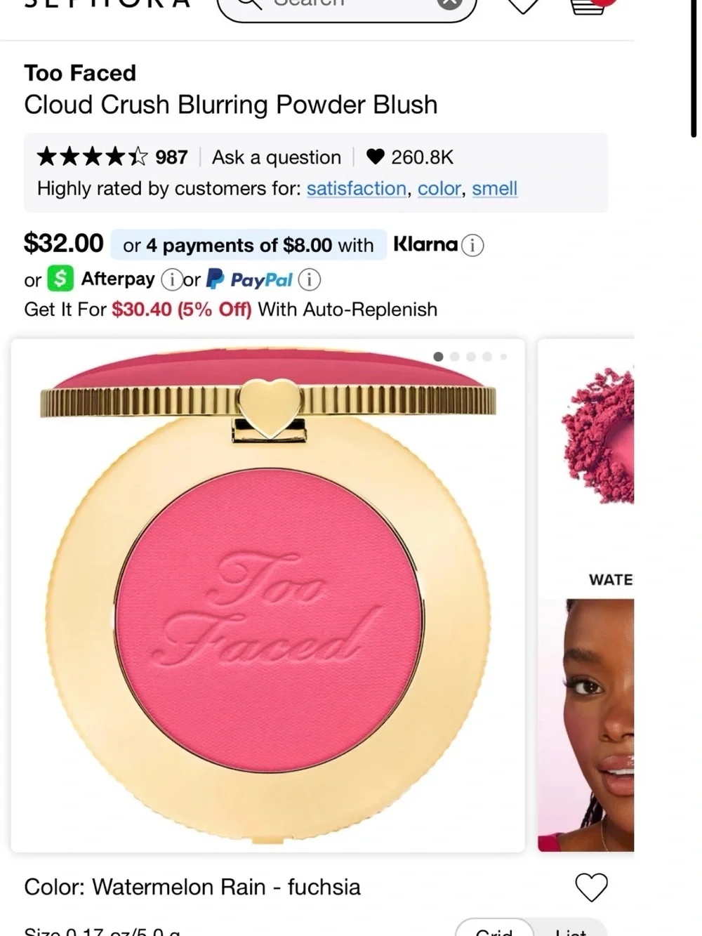 Too Faced Cloud Crush Blurring Blush - Hot Pink Compact